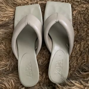 Zara Green Square Toe Sandal Heels